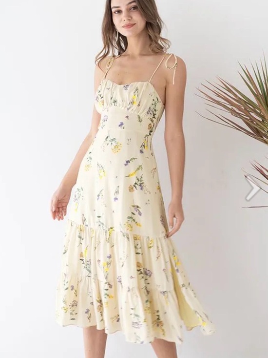 Chicwish Dresses & Skirts - Delicate Floral Tie-Shoulder Midi Dress in Cream